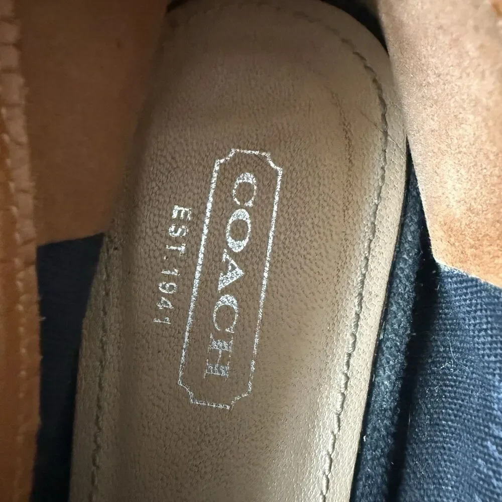 Coach Ireena Espadrille Wedge Black Canvas Slip-On Logo Bow Heel Women’s 6